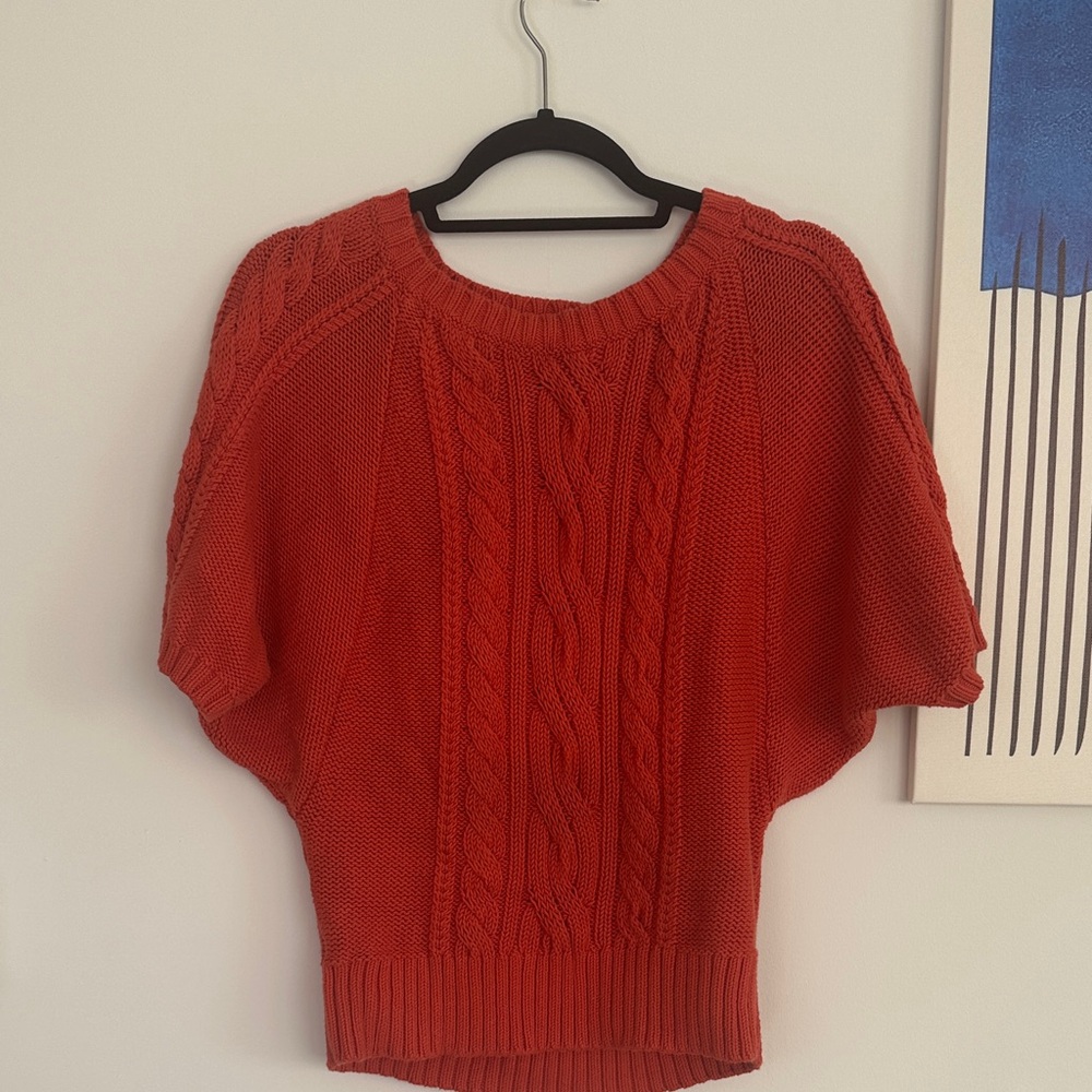 LOFT Red Cable Knit Poncho Sweater